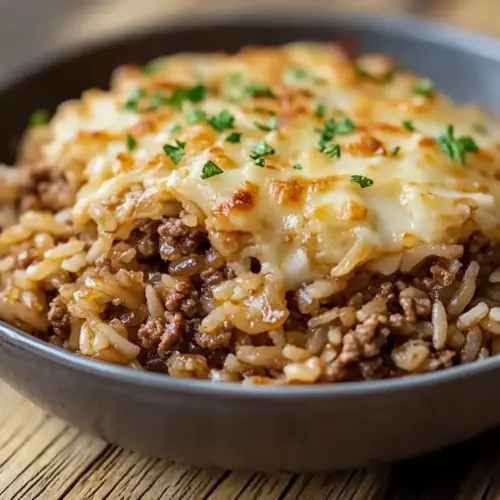 French Onion Ground Beef and Rice Casserole